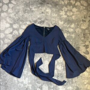 Lulu's Navy Blue Bell Sleeve Top